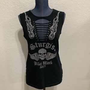 Sturgis Biker Clothing Company Black Sleeveless Rhinestone Top Women's X-Large